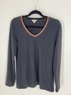 dylan Charcoal V-Neck Long-Sleeve Top with Rainbow Neck Trim Size S